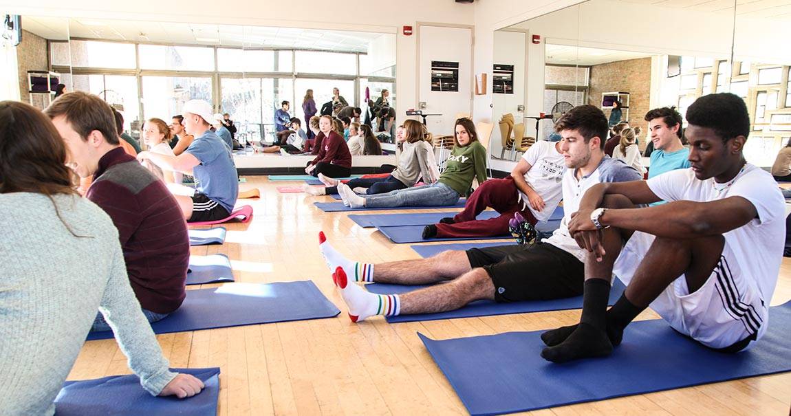 Reading Period mindfulness meditation in Wilson College Dance Studio