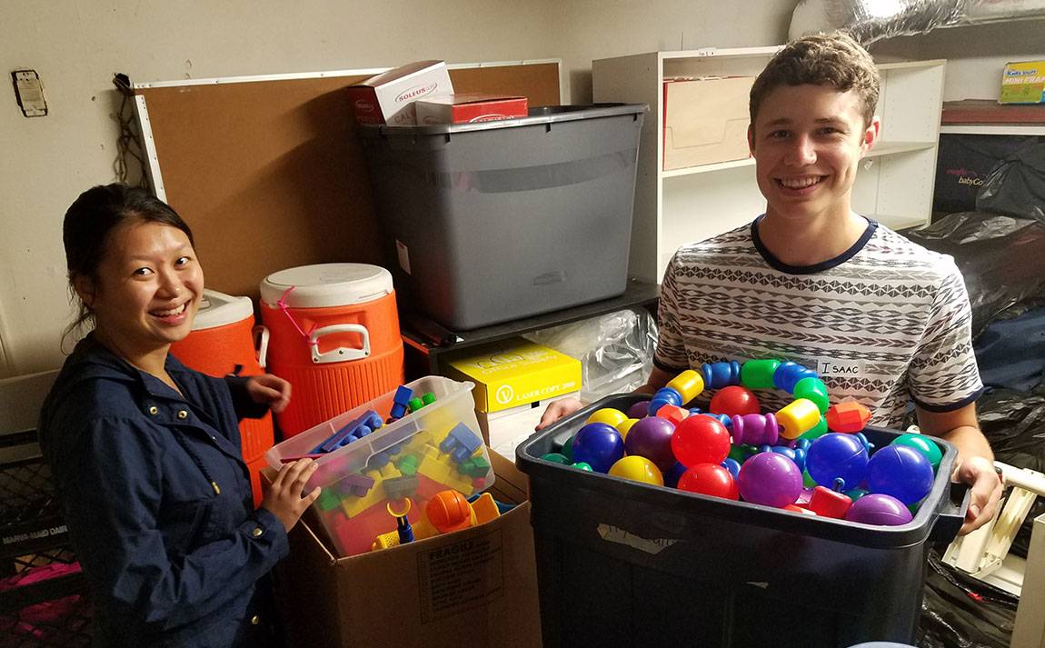 Orientation 2016 Jasmine Hui, a CA Leader from Hong Kong, and Isaac Wolfe, a first-year student from Detroit, Michigan, help clean up the basement of Bramwell House at the YWCA in Princeton