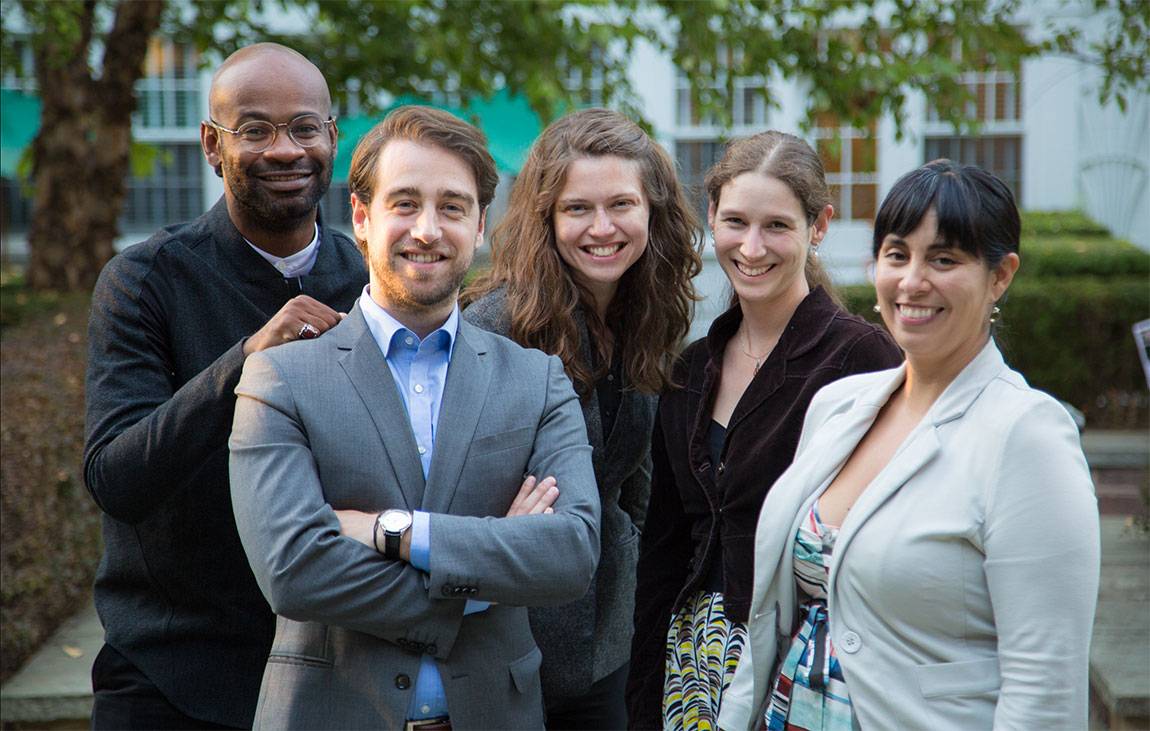 The 2016 Society of Fellows: Nijah Cunningham, Stefan Eich, Grace Helton, Monica Huerta and&nbsp;Chloë Kitzinger