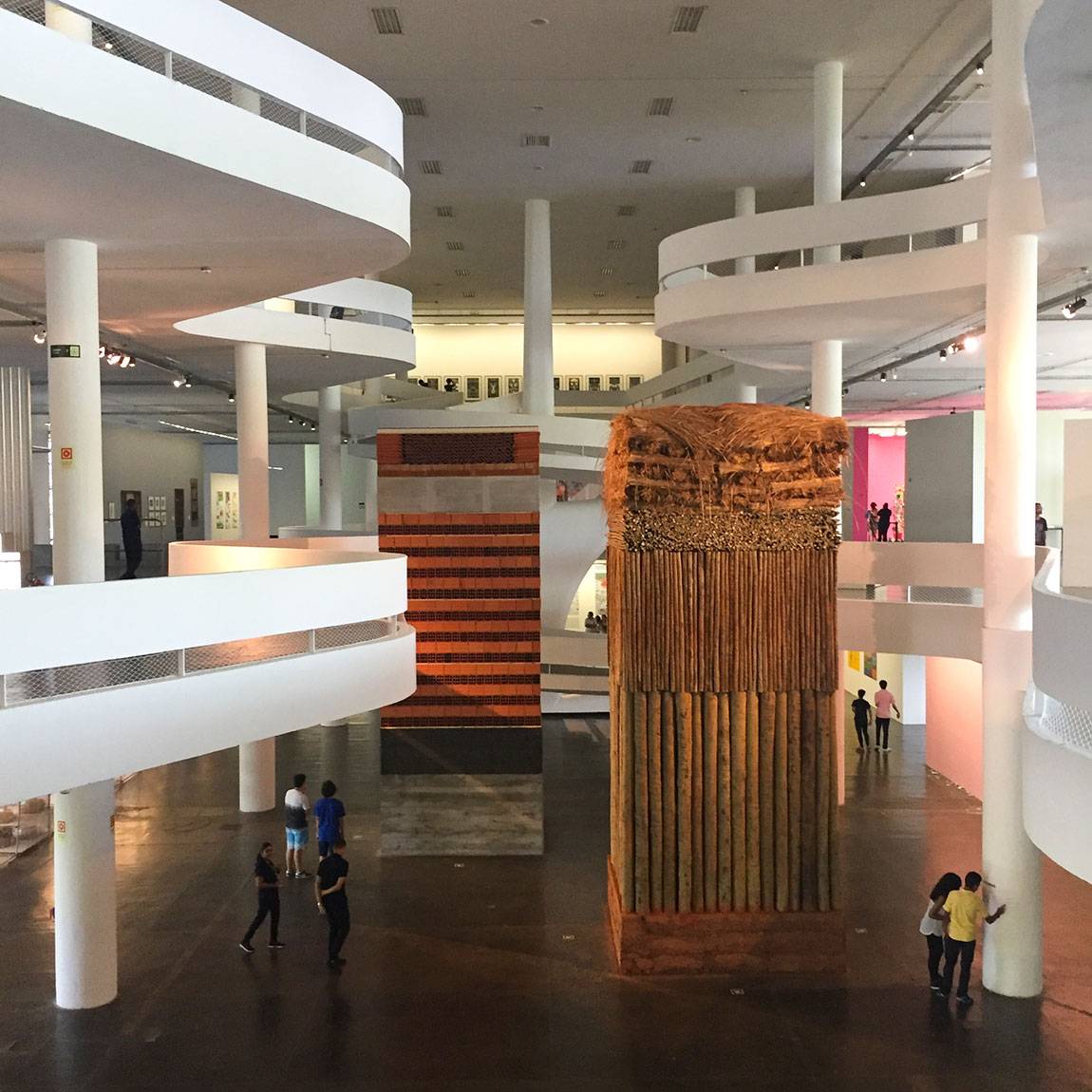 Brazilian sculptor Lais Myrrha's&nbsp;"Dois pesos, duas medidas"&nbsp;(Two weights, two measures, or Double Standard) installed in the pavilion that Brazilian architect Oscar Niemeyer designed for the 1957 São Paulo Bienal