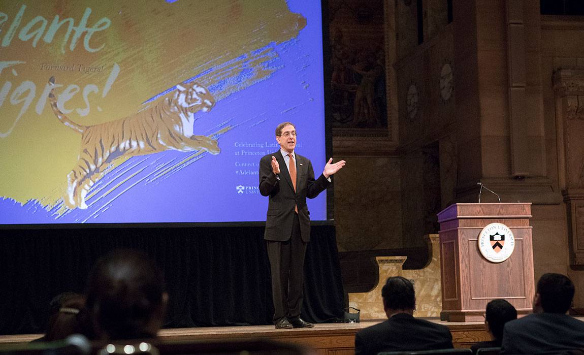 Adelante Tigres Conference: President Eisgruber on stage at Alexander Hall