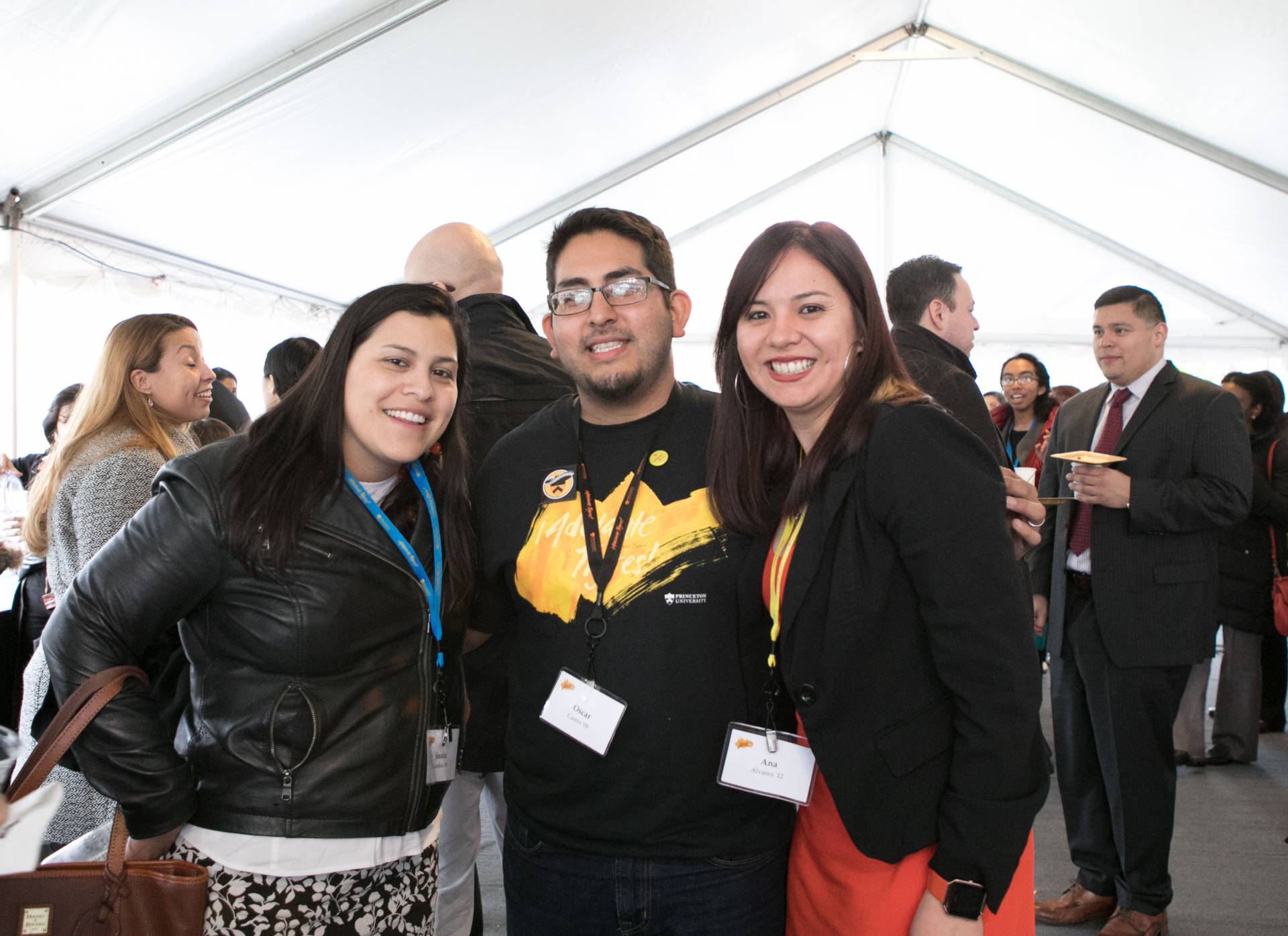 Adelante Tigres Conference: Jessica Gamboa ’10; Oscar Castro ’09; and Ana Alvarez ’12 at reception
