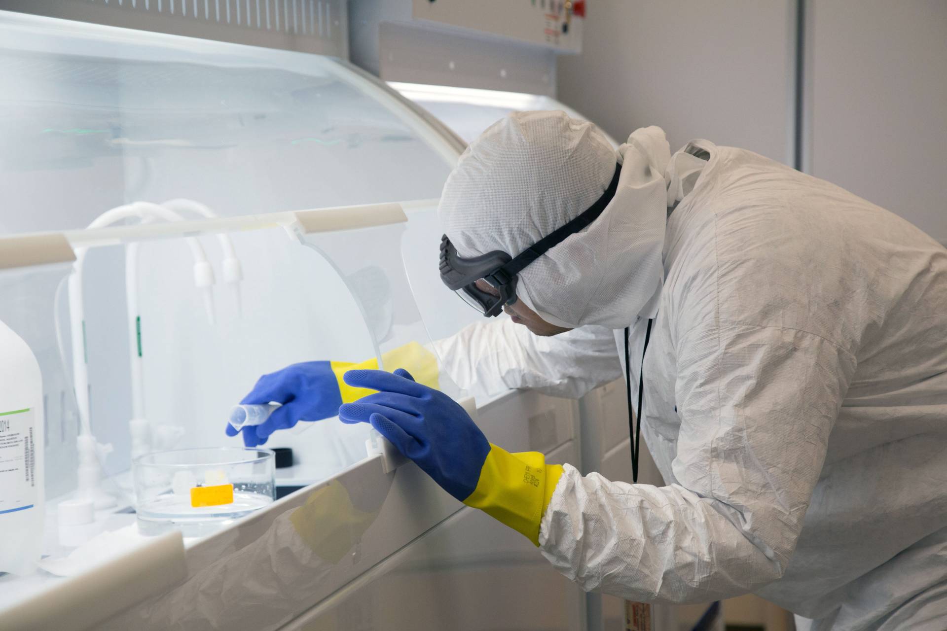 Student doing experiment in cleanroom