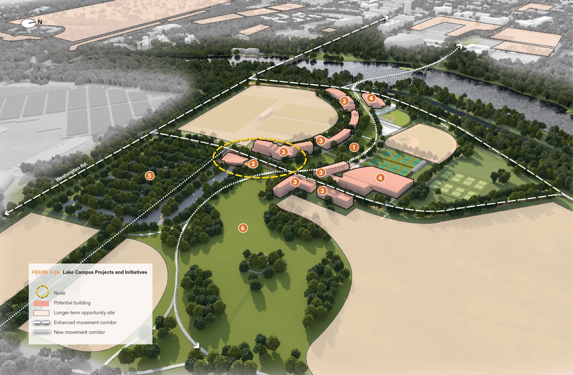 Map of lake campus initiatives and projects from campus plan