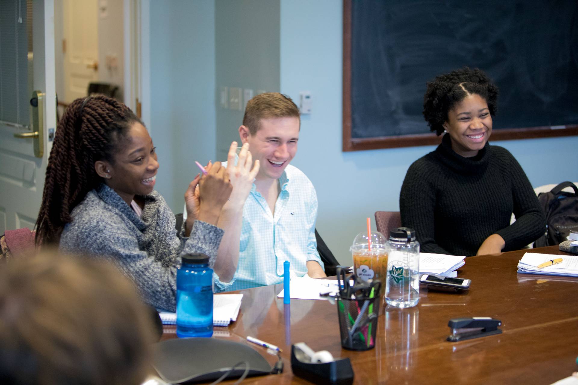 Students laughing in class