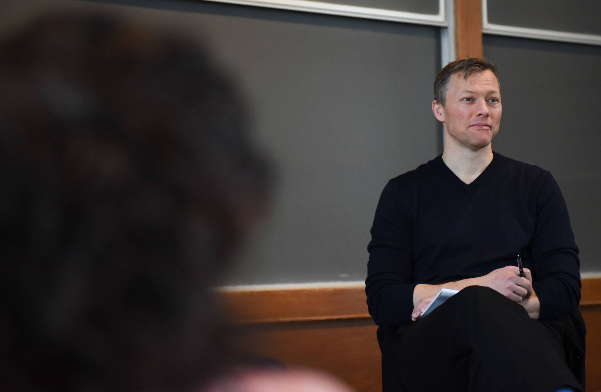 Matthew Desmond speaking to students