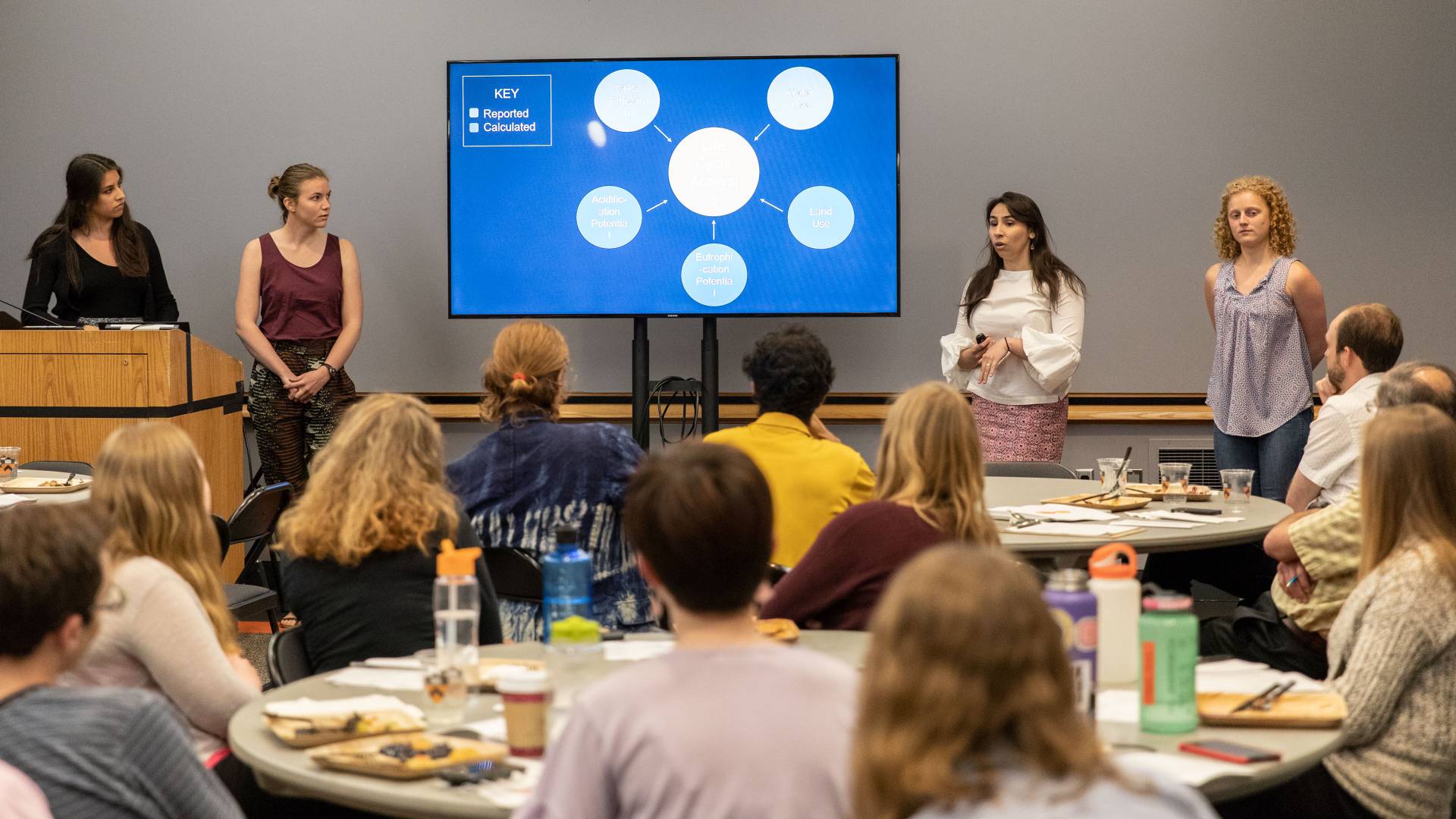 Marti Hale and students presenting at luncheon