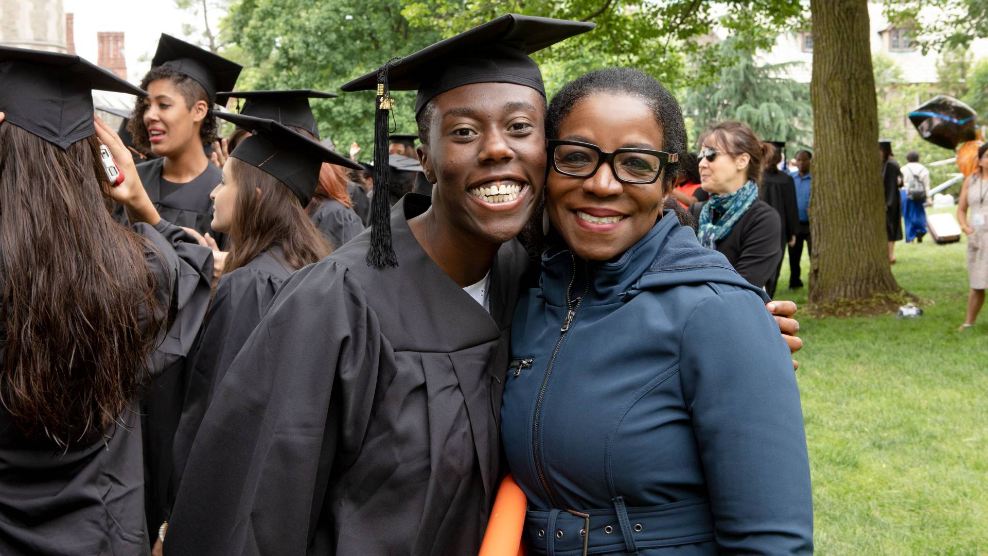 Tatiana Evans with her godmother Carolyn Barnes before Baccalaureate ceremony
