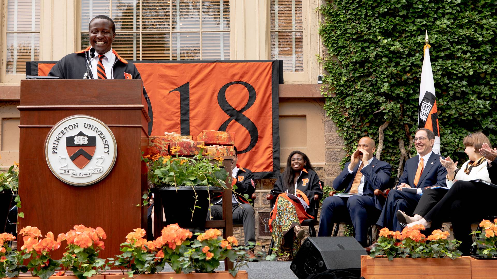 Brandon McGhee at podium during Class Day ceremony