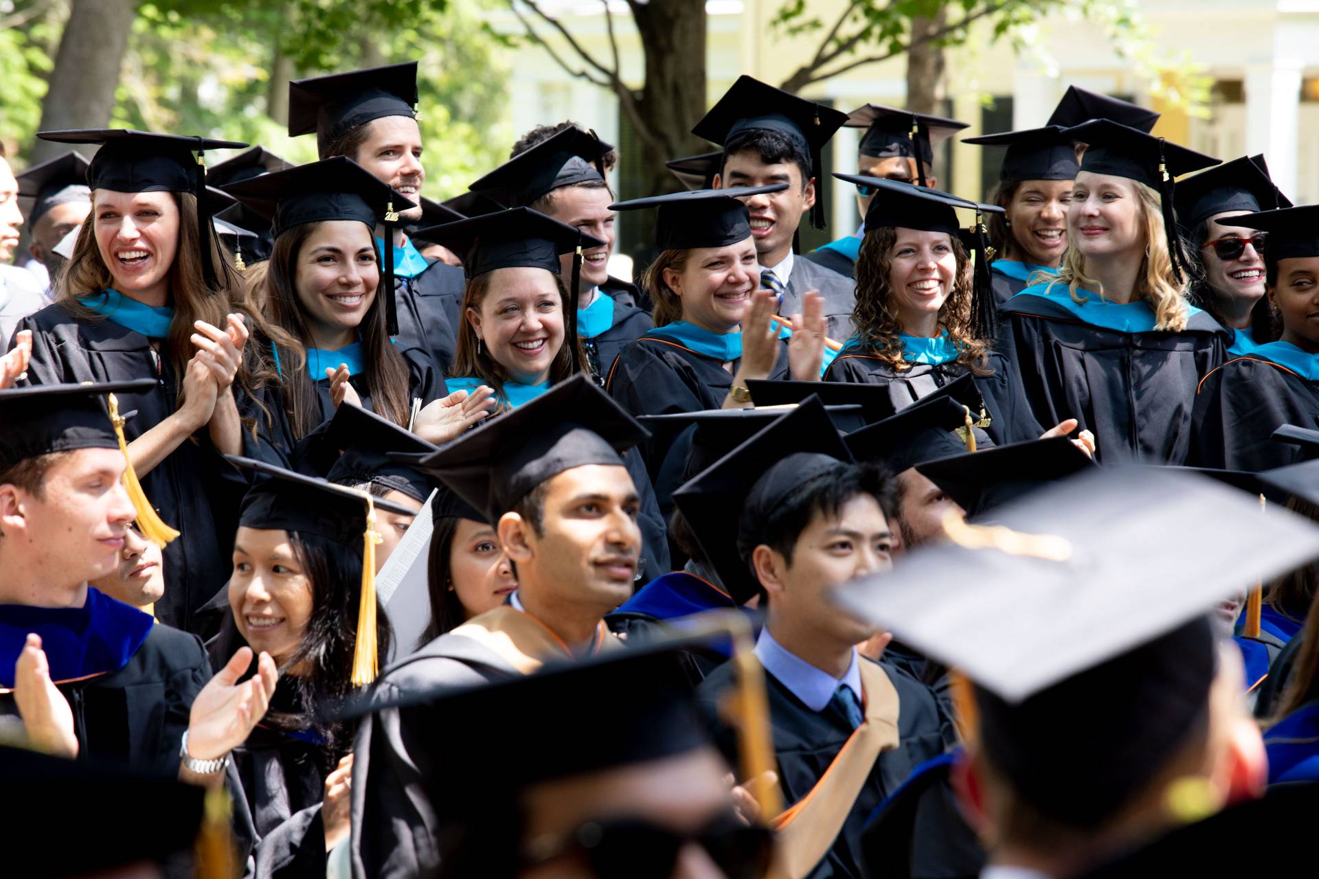 Graduate students at Commencement ceremony