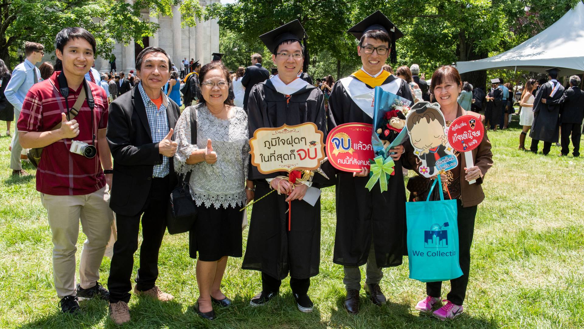 Seniors with their families after graduation