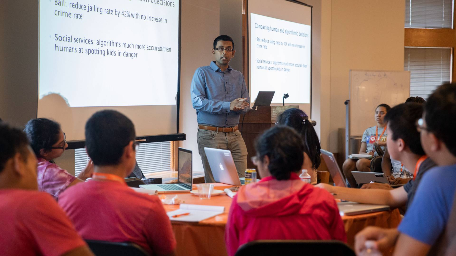 Arvind Narayanan speaking to AI4ALL students