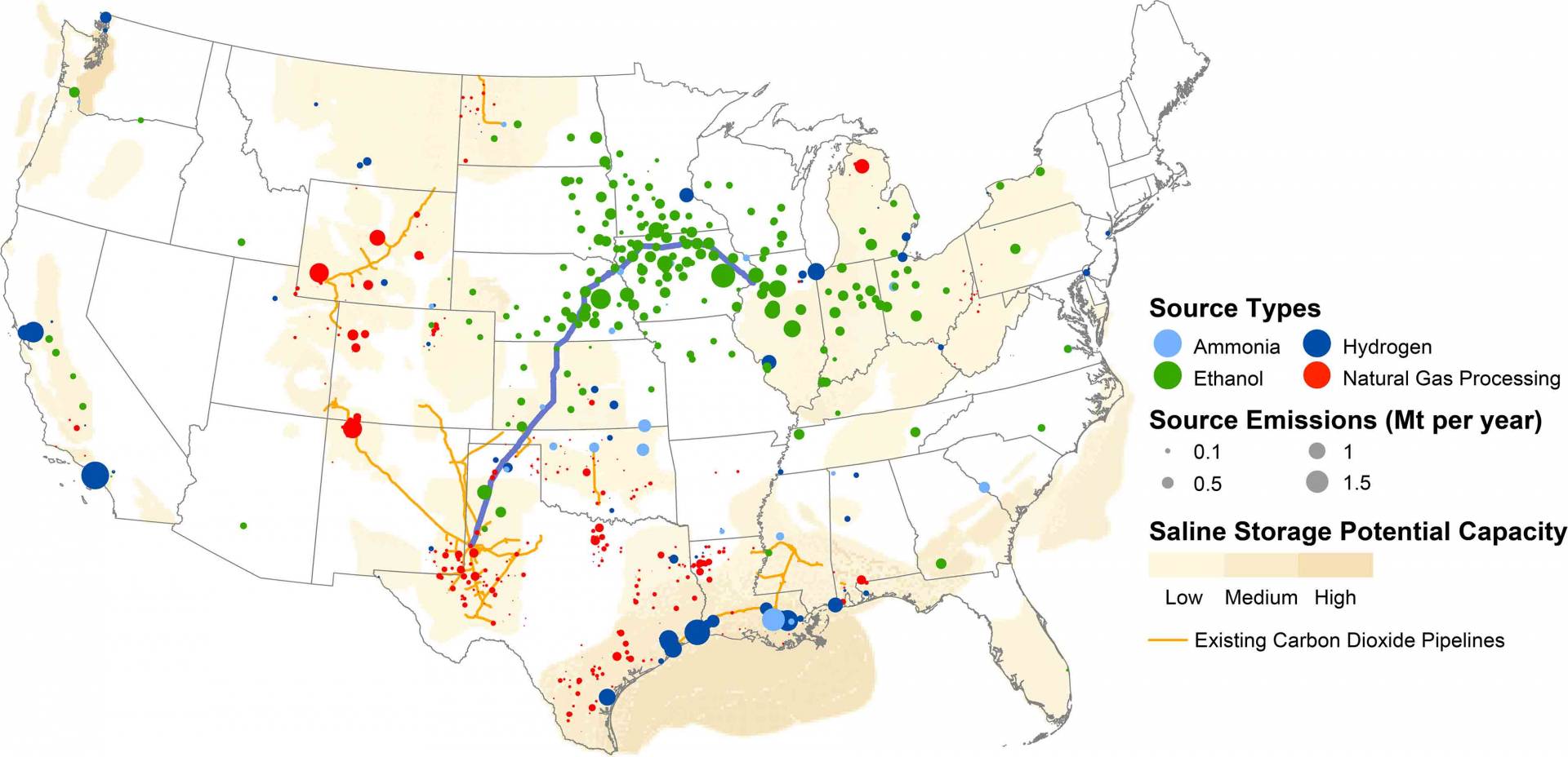 Pipeline network for carbon storage