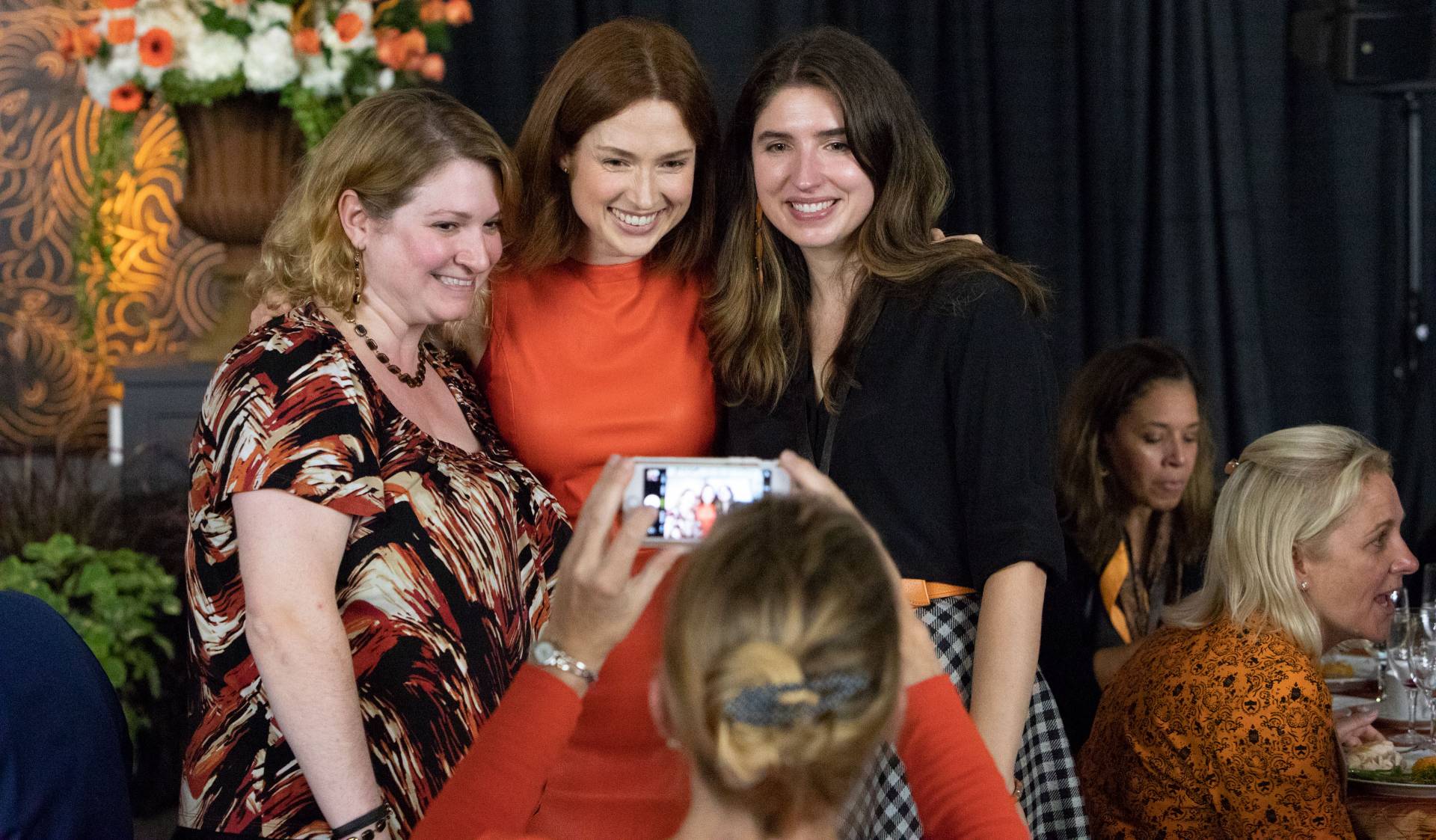 Elizabeth Greenberg , Ellie Kemper, Juliet Hernandez posing for photo