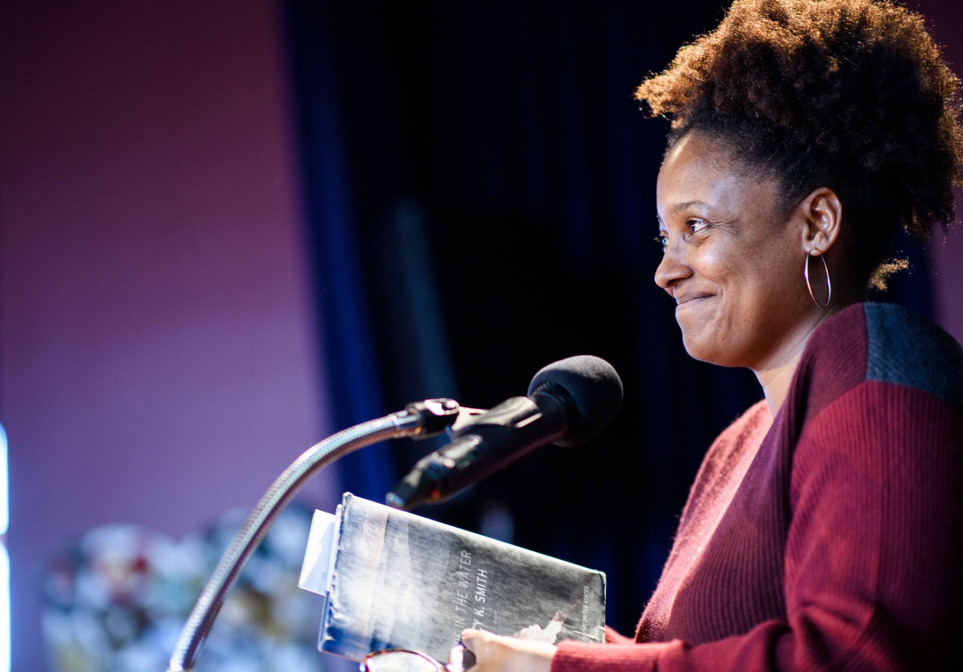 Tracy K. Smith speaking at podium