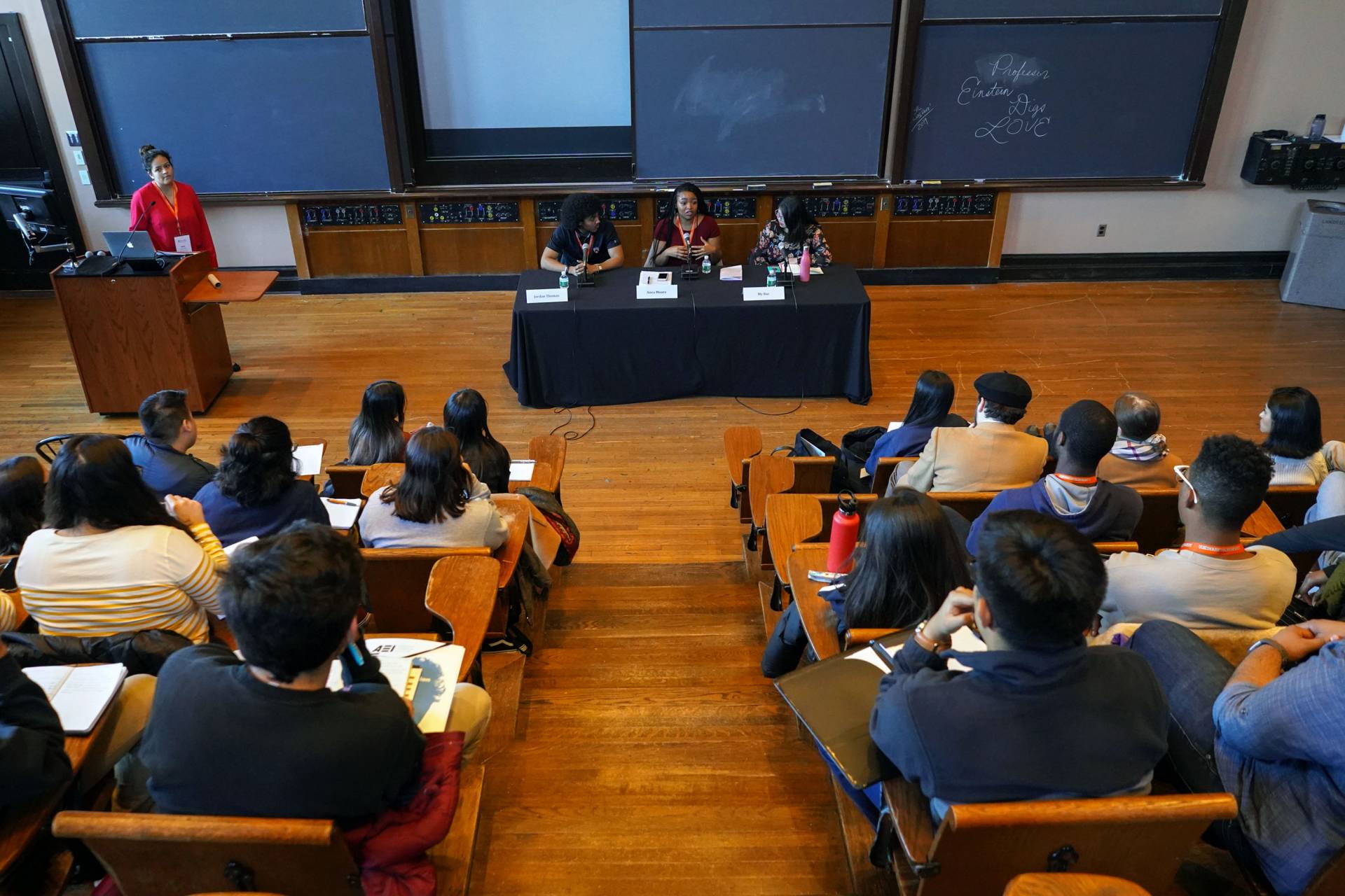 Panel of students in a classroom