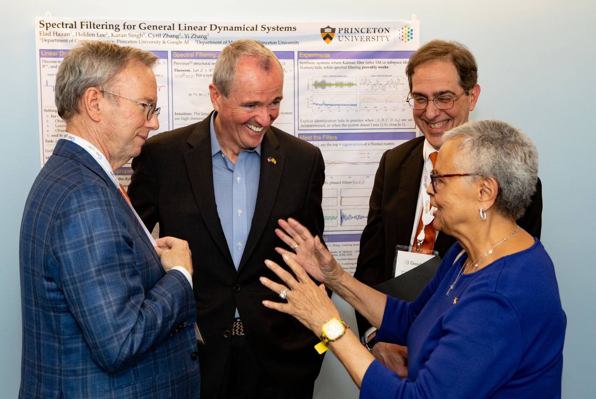 Eric Schmidt, Phil Murphy, President Eisgruber and Bonnie Watson Coleman speaking