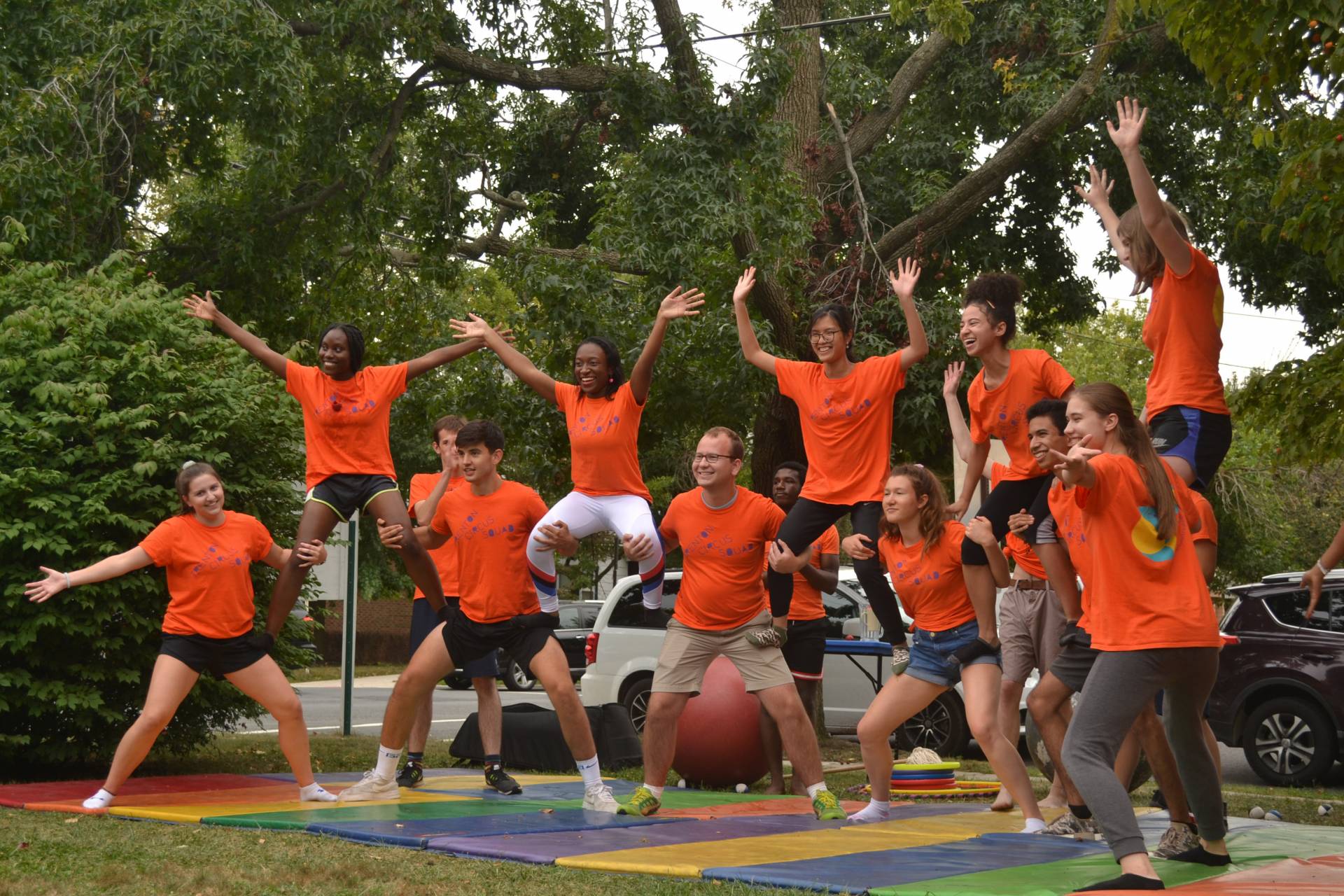 Students show a balancing feat