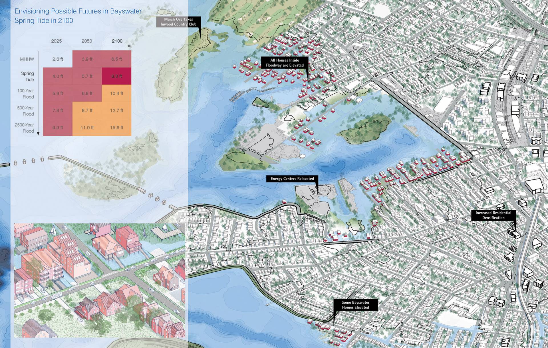 Diagram of Jamaica Bay showing infrastructure planning related to storm scenarios