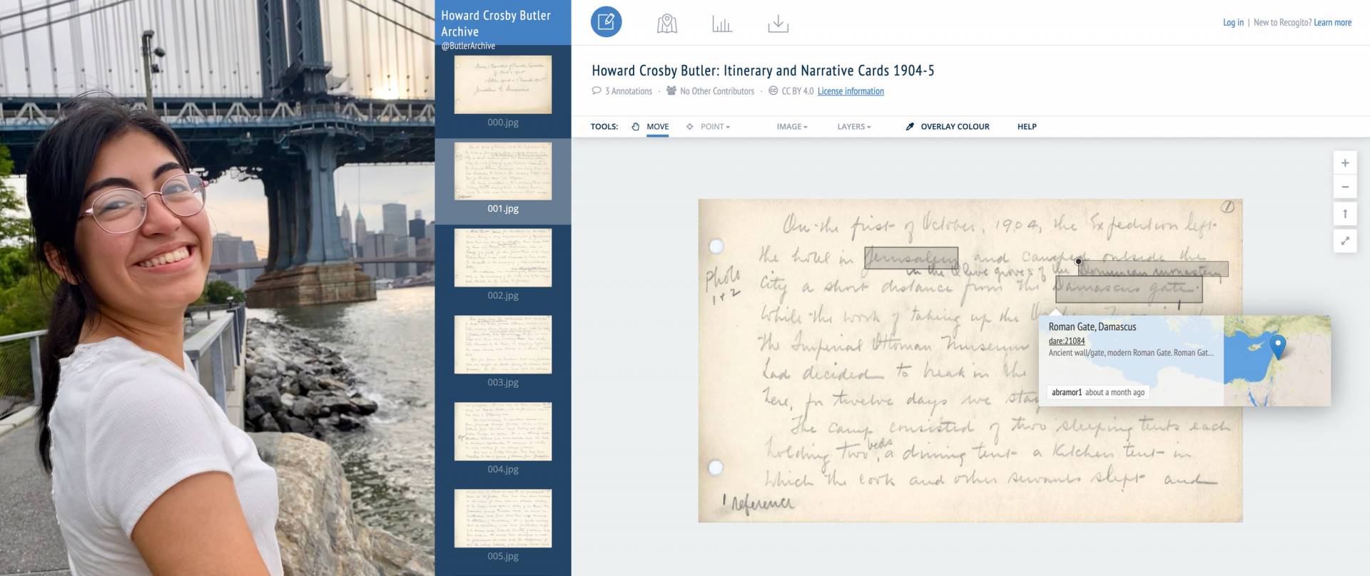 Noelia Carbajal and a screenshot of documents under analysis