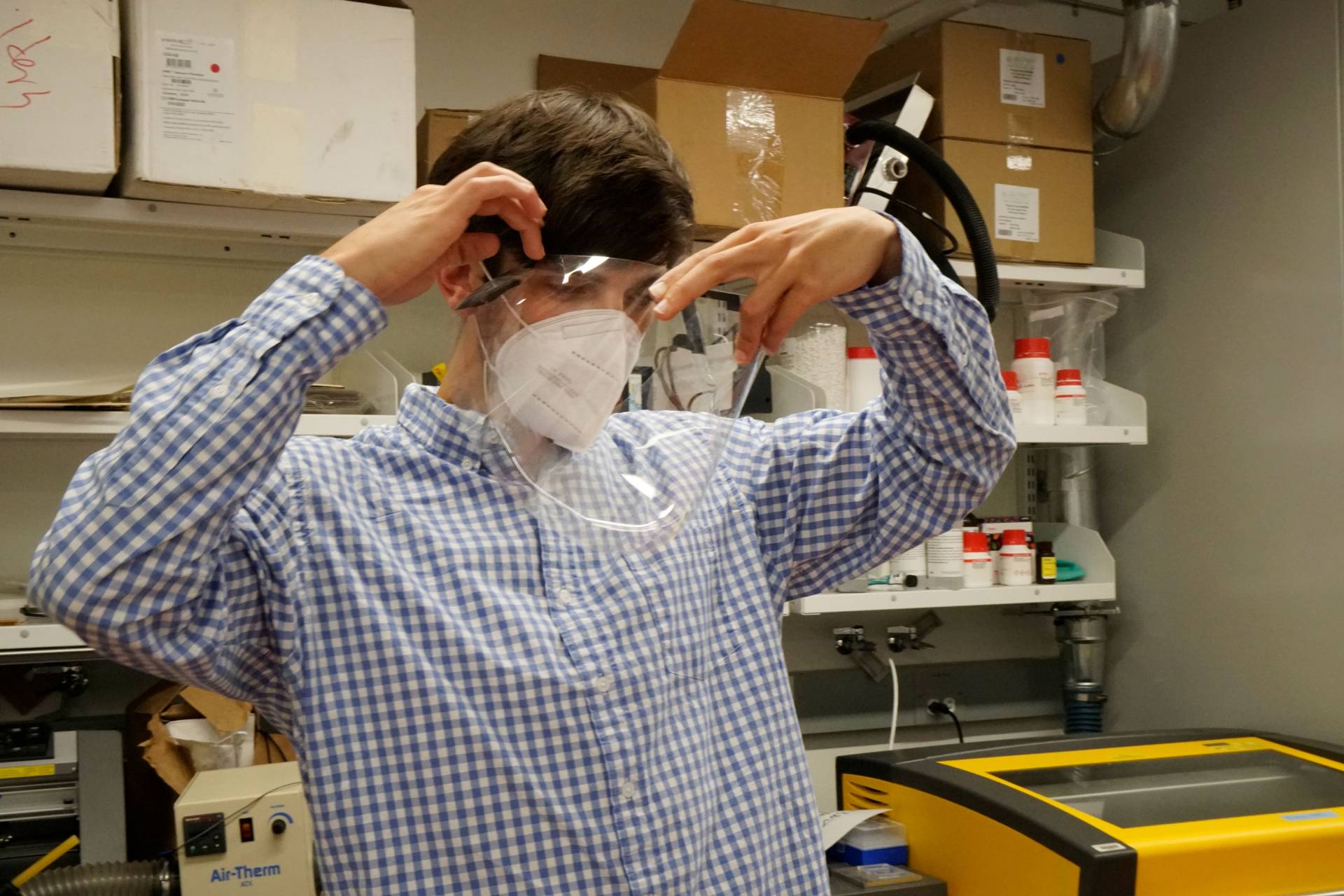 Matt Heinrich tries on PPE