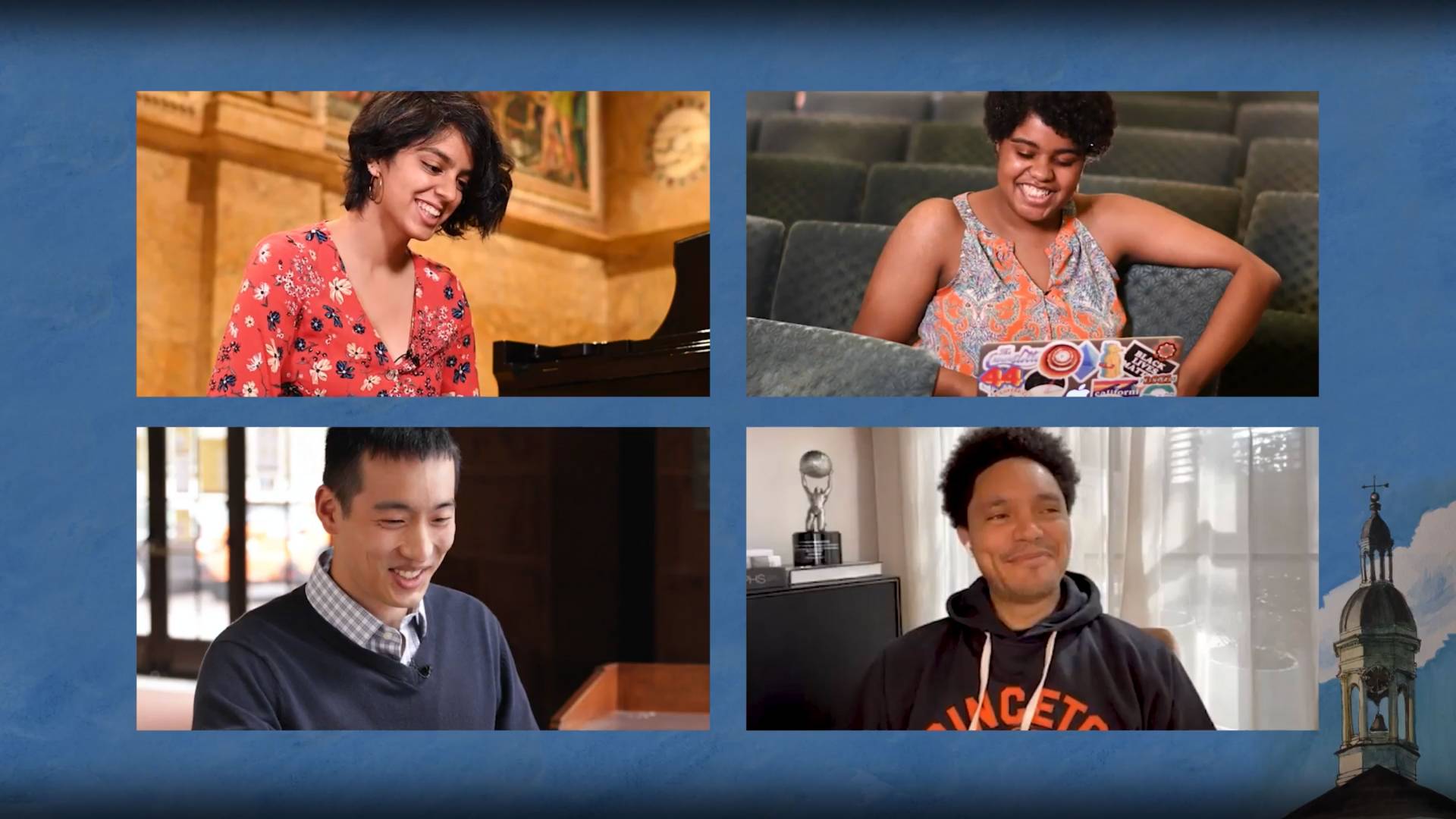 Morgan Smith ’21, Kamya Yadav ’21,  Michael Wang ’21, and Trevor Noah