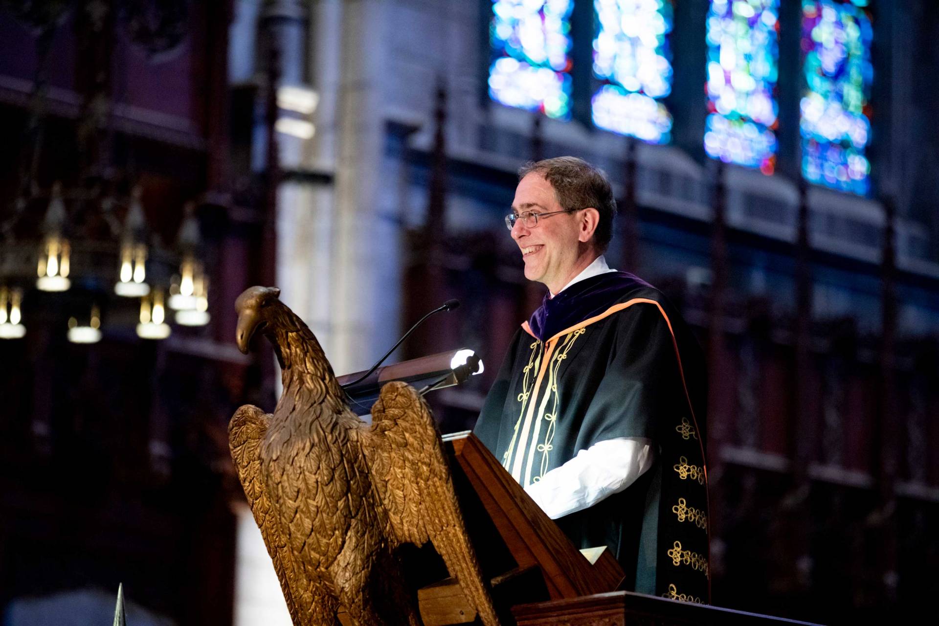 President Eisgruber at the podium during Opening Exercises 2021