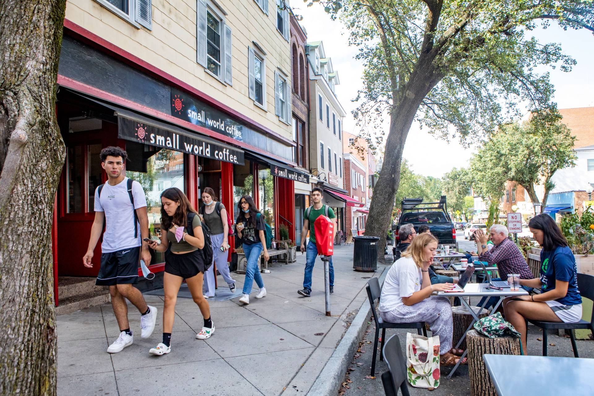 Students and patrons walk up Witherspoon Street