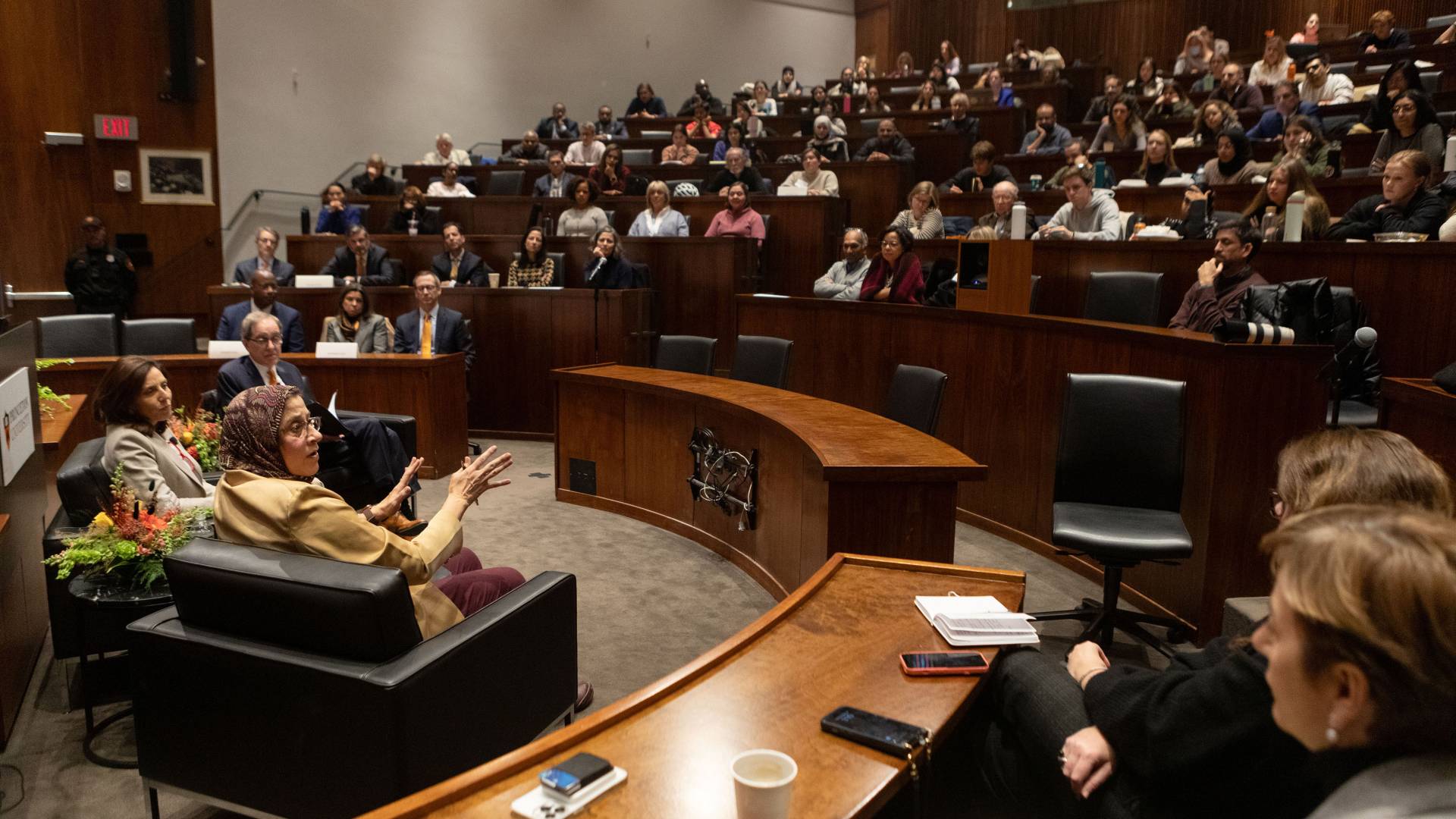 Amaney Jamal, Keren Yarhi-Milo and Christopher L. Eisgruber at the SPIA event