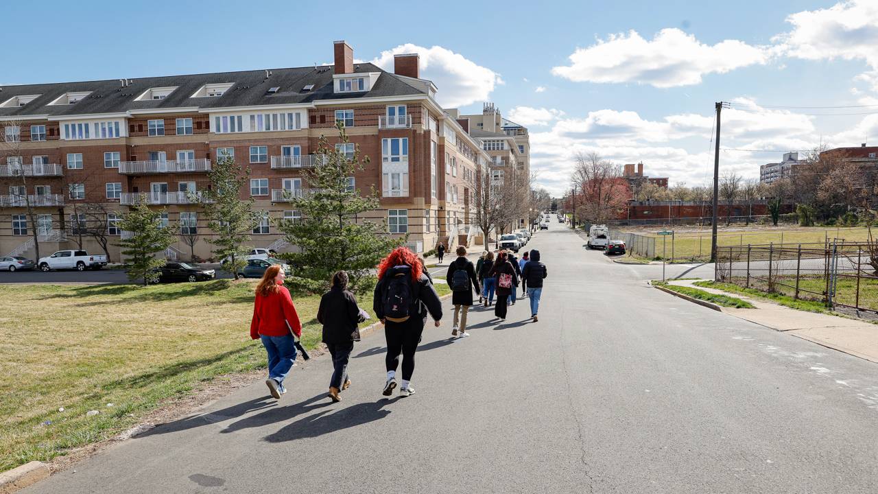 Students walking on the street