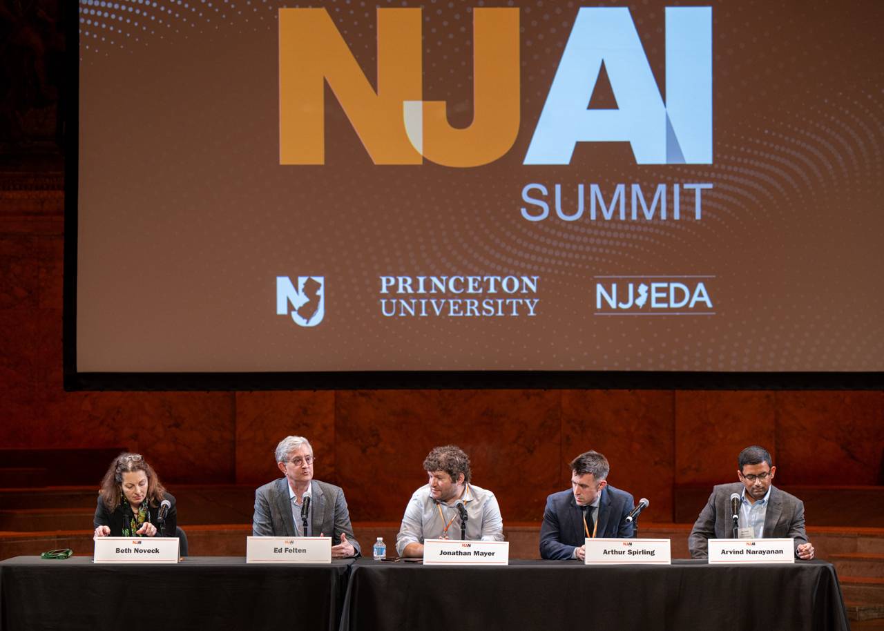 A panel featuring Beth Noveck, Ed Felten, Jonathan Mayer, Arthur Spirling, and Arvind Narayanan
