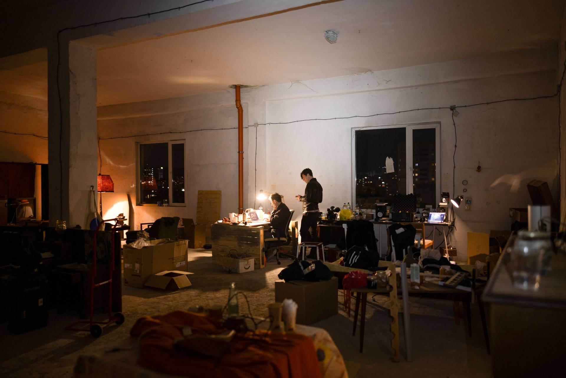 Julian Chehirian and collaborator in the studio