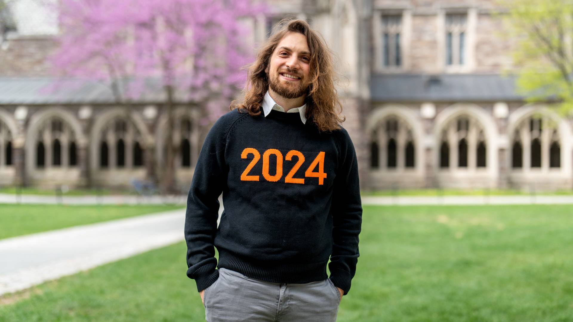 Ethan wearing his 2024 sweatshirt