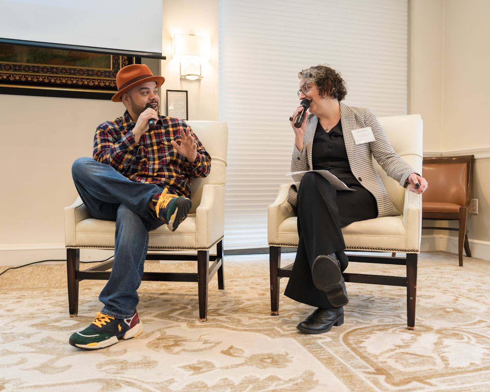 Artist Roberto Lugo converses with Rachael DeLue.