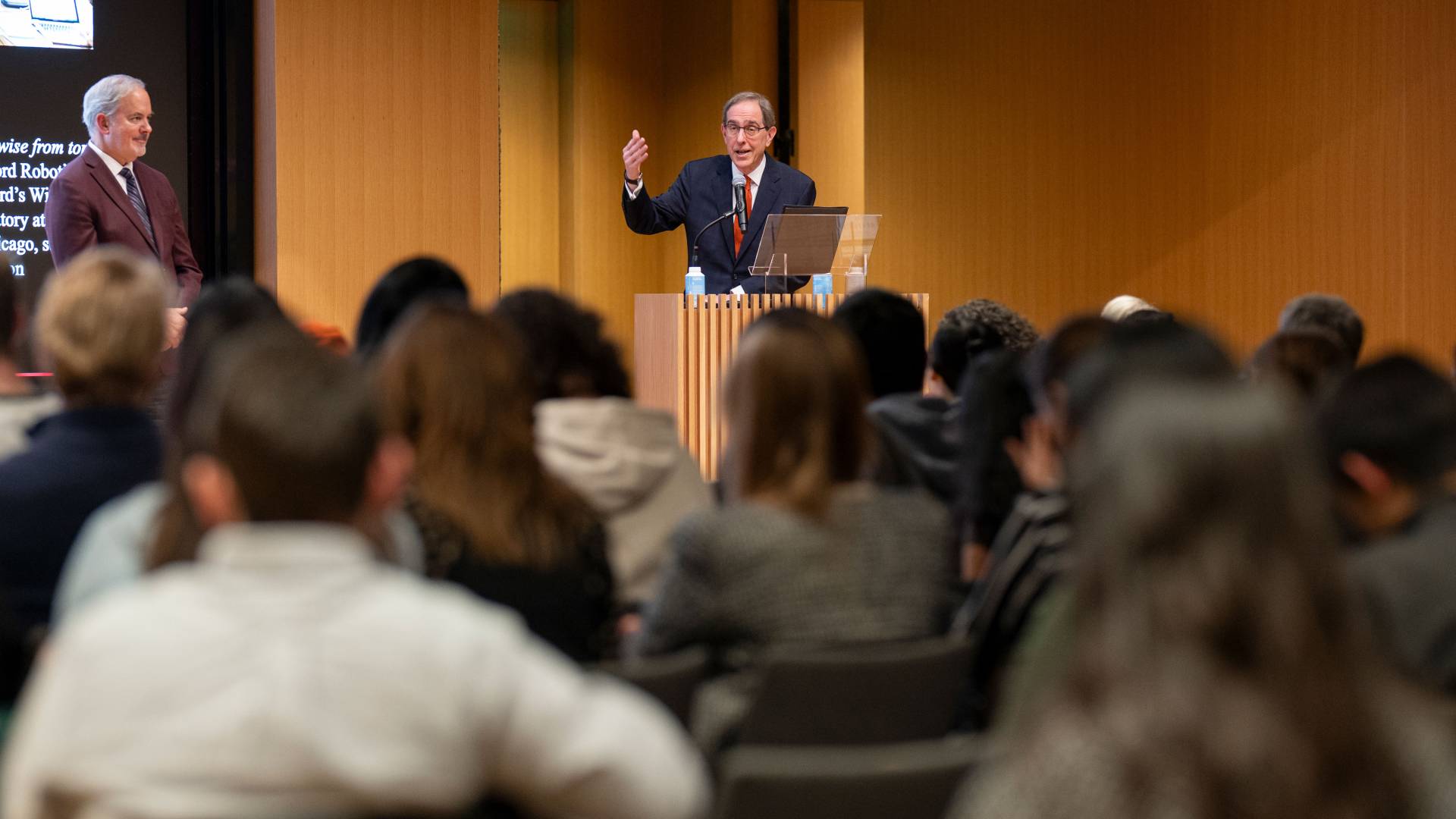 Politics professor Stephen Macedo (left) and Christopher L. Eisgruber