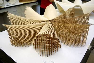 wooden scaffold and strip model in progress