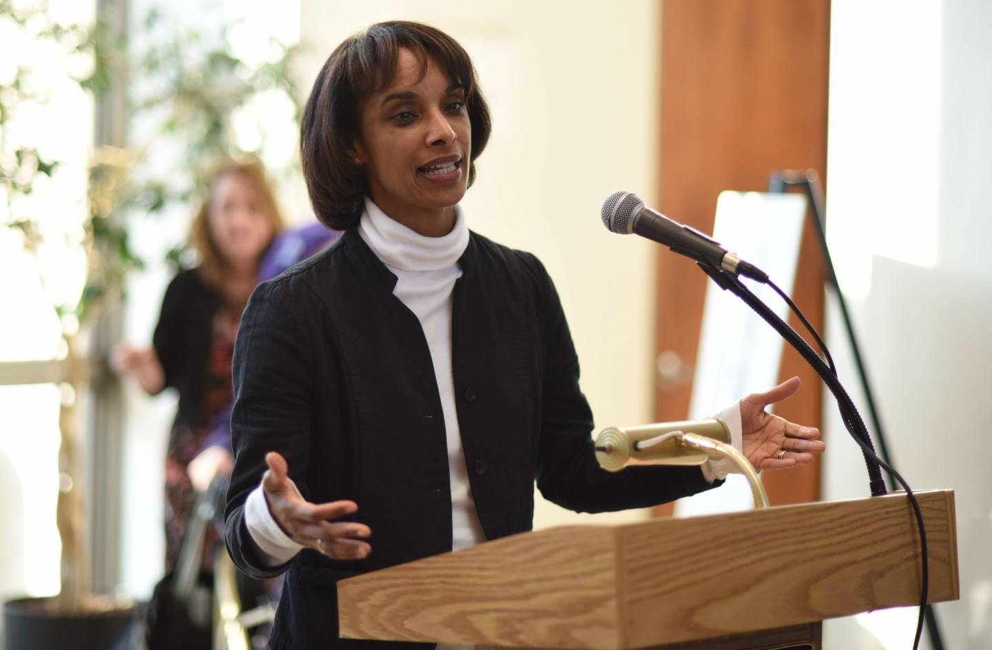Dean Cecilia Rouse speaking at Arthur Lewis Auditorium dedication