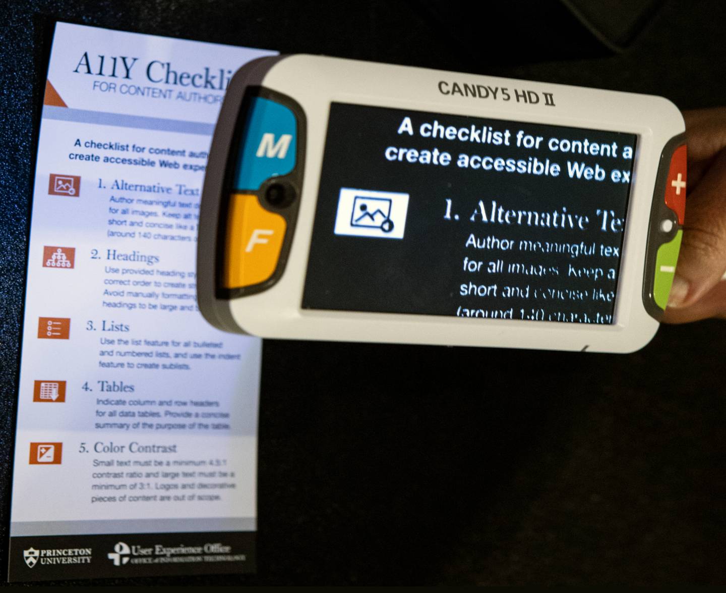 A handheld reading device reading text