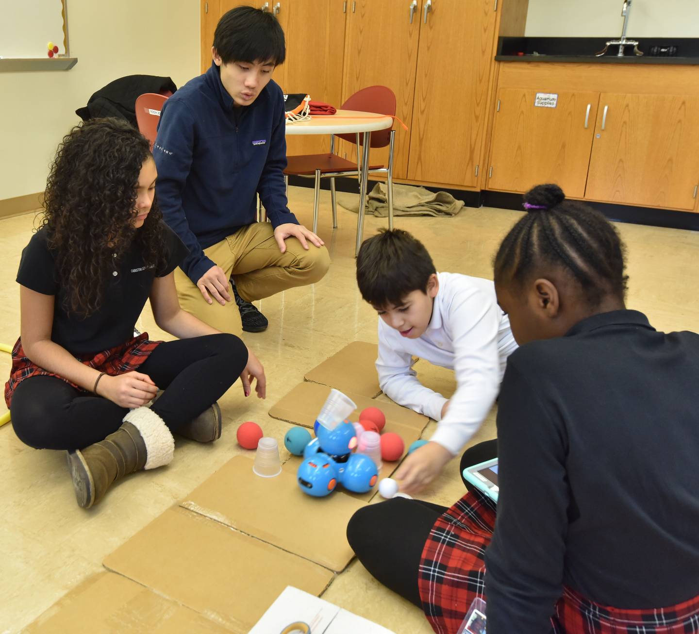 Students working on robotic project