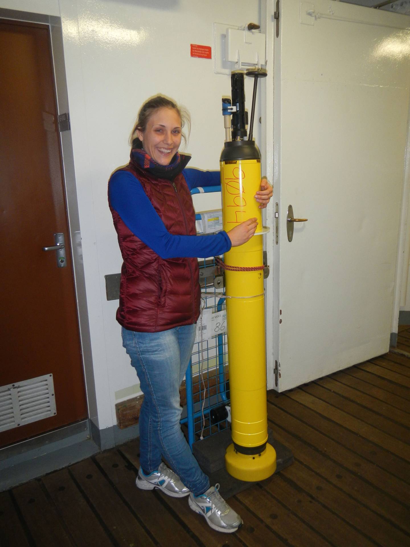 A student next to the device