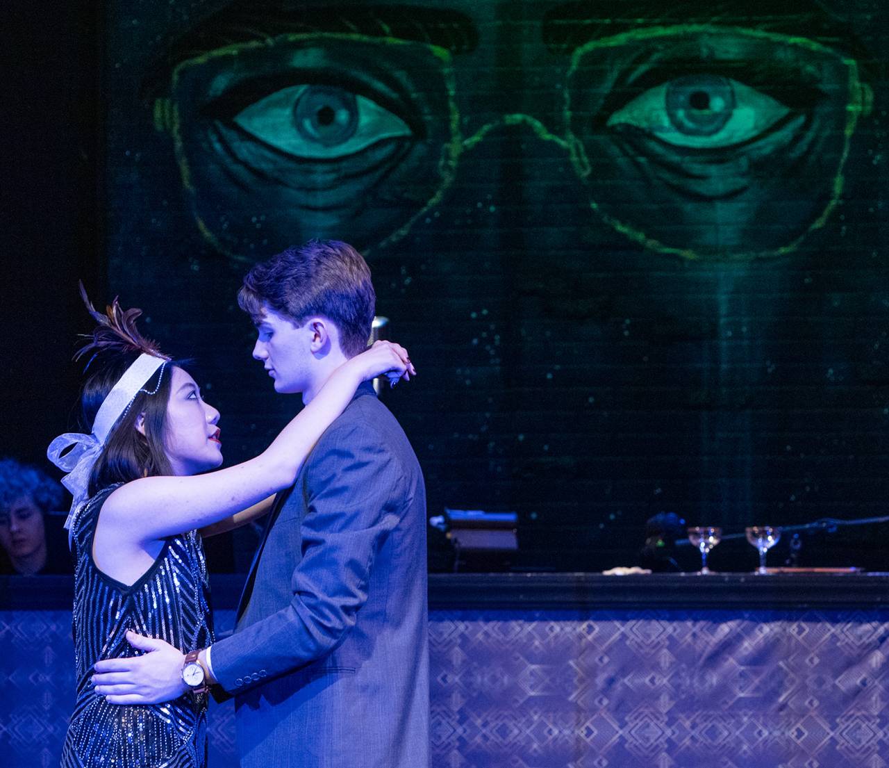 Megan Pan '23 (left) as Jordan Baker and Jay White '24 as Nick Carraway