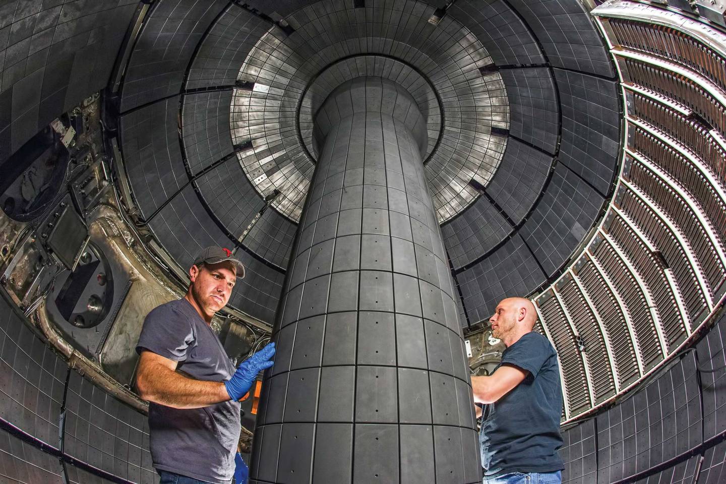 Technicians work on PPPL's tokomak