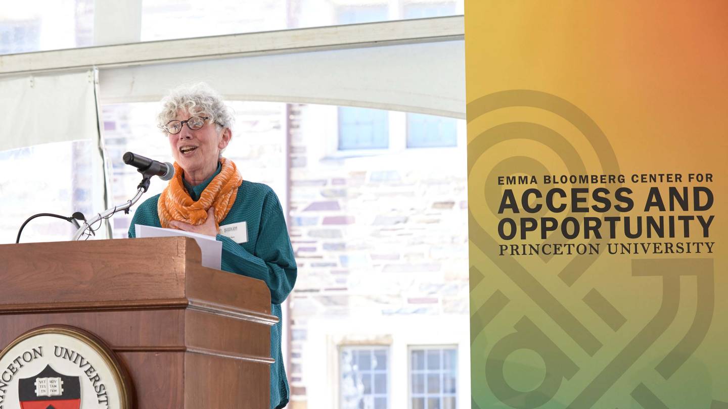 Jill Dolan speaking at the Emma Bloomberg Center for Access and Opportunity event