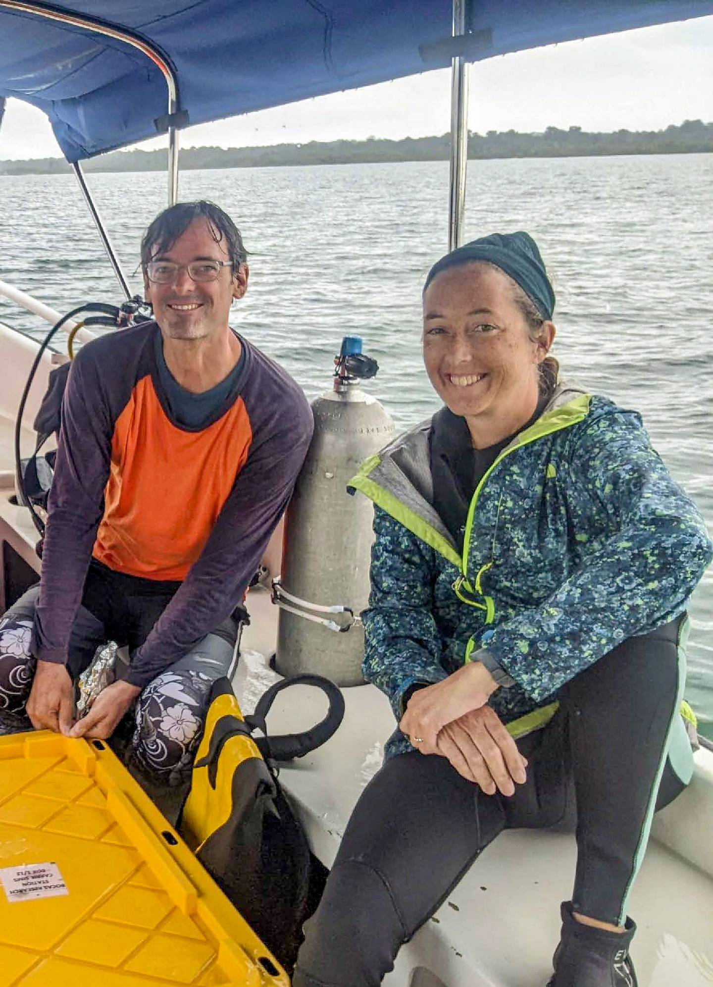 Curtis Deutsch and Noelle Lucey on a boat at sea