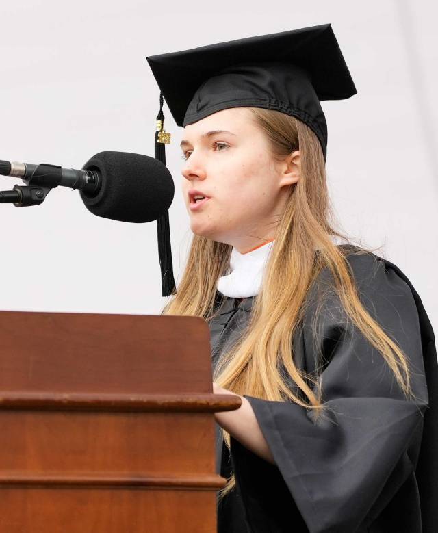 Frances Mangina at the podium